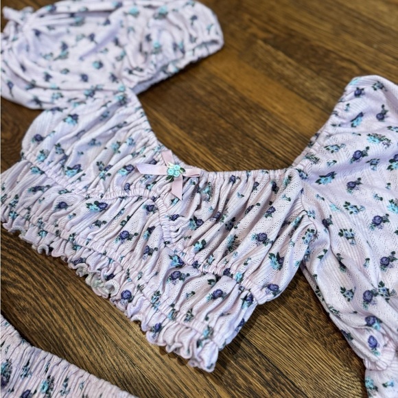 NWOT Never Worn For Love And Lemons Purple Pajama Set with Puff Sleeves Size XS - Picture 5 of 10